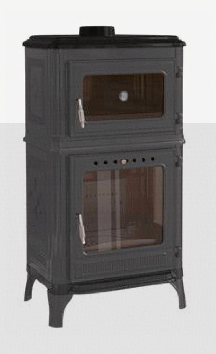 Vedkomfyr Modell 8010 koketopp bakerovn 7kW grå emaljert